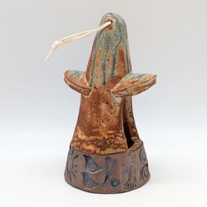 Handmade Earthenware Brown Blue Hanging Bird Feeder